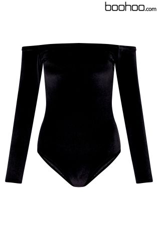 Boohoo Petite Velvet Bardot Bodysuit